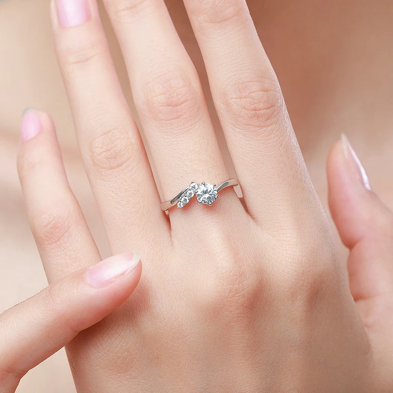 Ailmay Real 925 Sterling Silver Fashion Simplicity Clear Zircon Six Claw Asymmetry Ring Arm For Women Wedding Engagement Jewelry