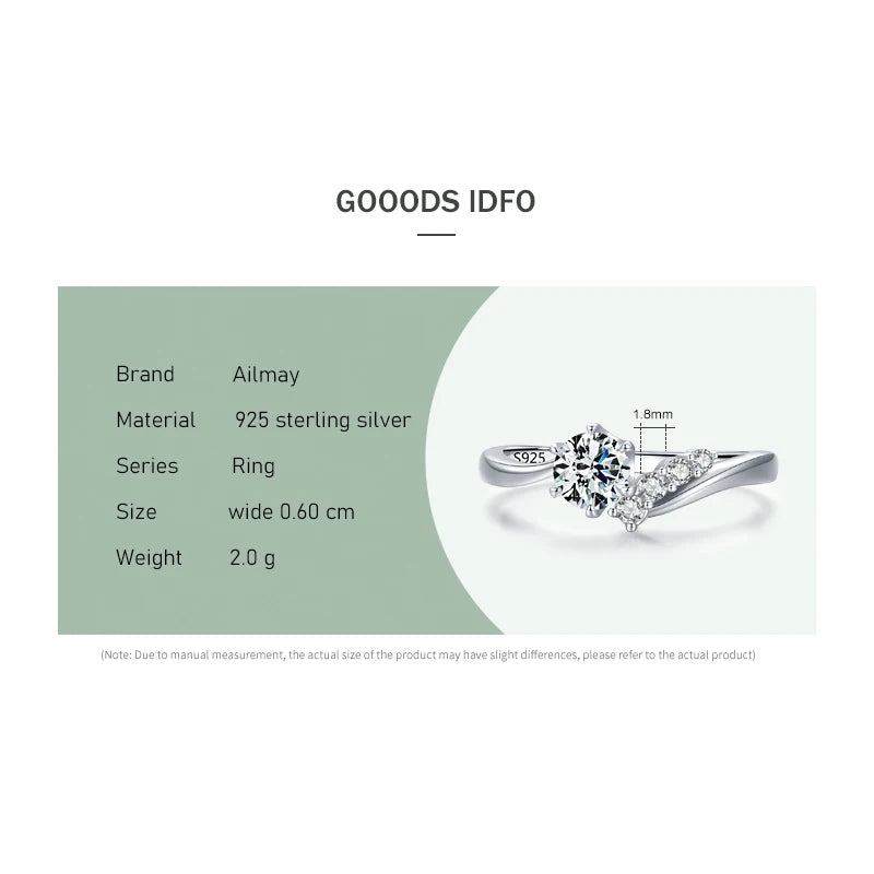 Ailmay Real 925 Sterling Silver Fashion Simplicity Clear Zircon Six Claw Asymmetry Ring Arm For Women Wedding Engagement Jewelry